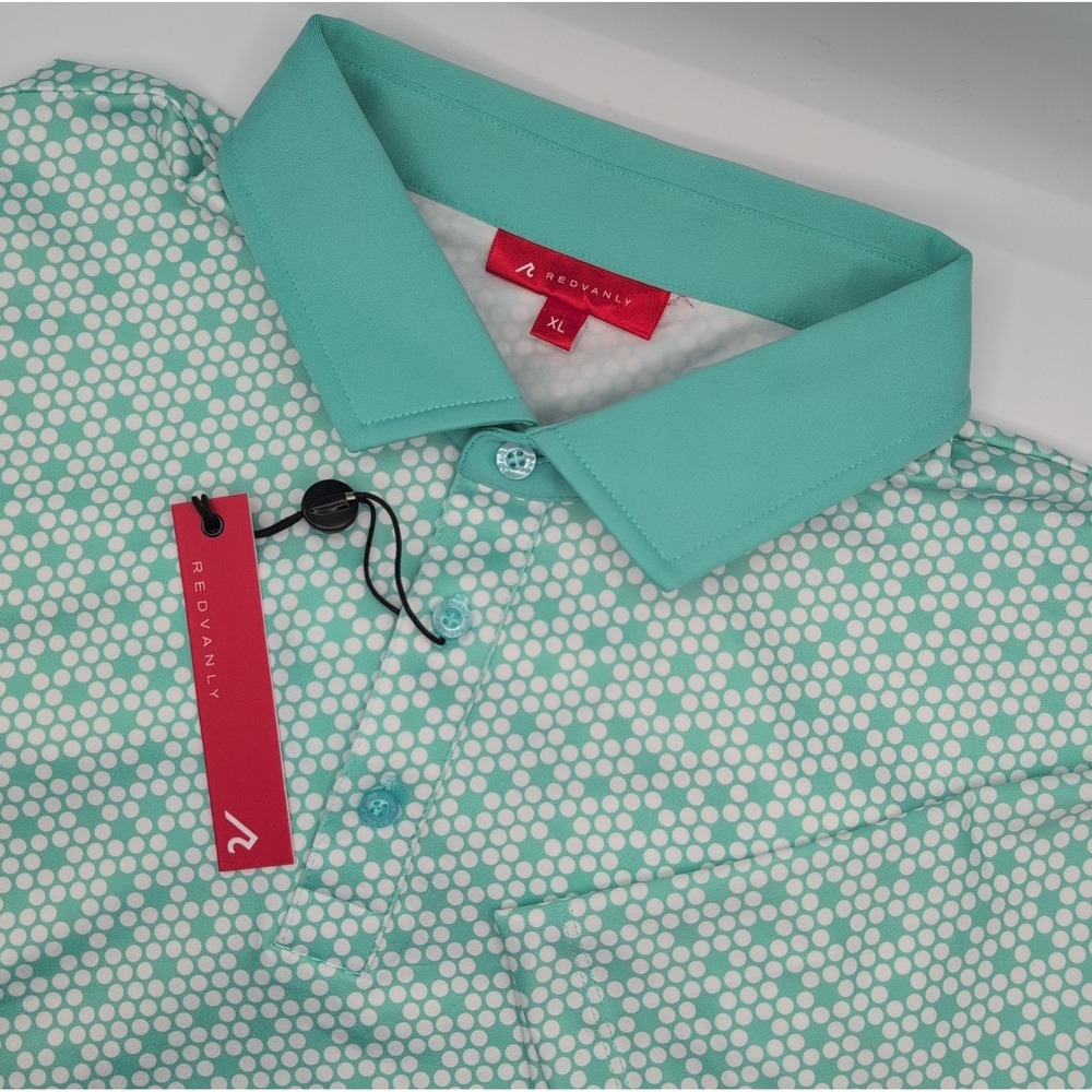 Redvanly Clyde Golf Polo Shirt Mens XL Pool Green Geometric Performance NWT